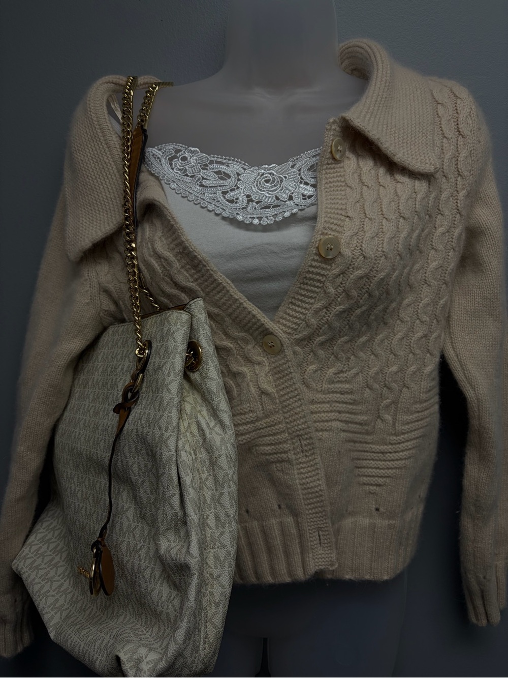 H&M Cream Cable-Knit Button-Up Cardigan